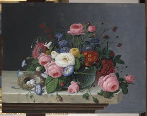 Nature morte avec fleurs et nid d